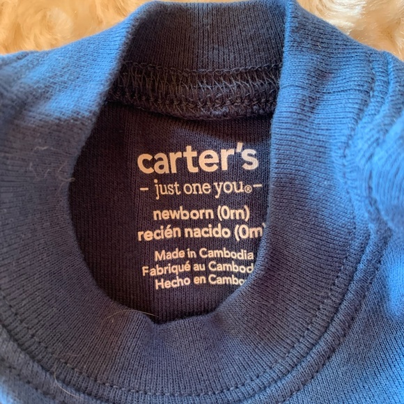 Carter's Size Newborn 3 Piece Set Blue Tee Shirt Shorts Bodysuit - Picture 2 of 2